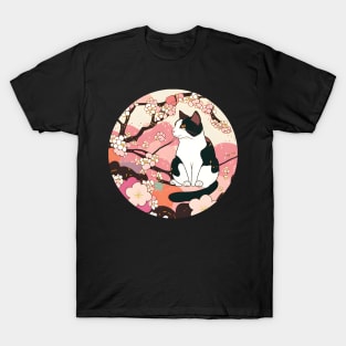 Kawaii Cat Sakura Under Cherry Blossom Trees Cute T-Shirt